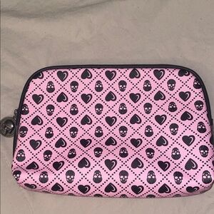 Pink Skull and Heart Patterned Make Up Bag